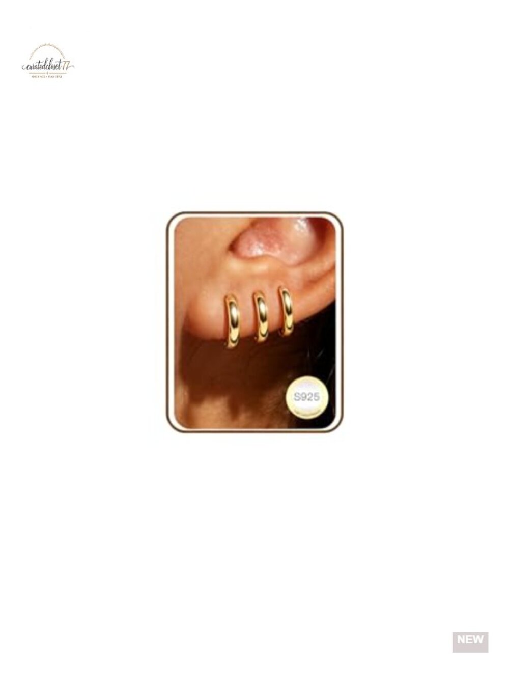 3 Pairs 925 Sterling Silver Gold Plated Huggie Hoop Earring Set